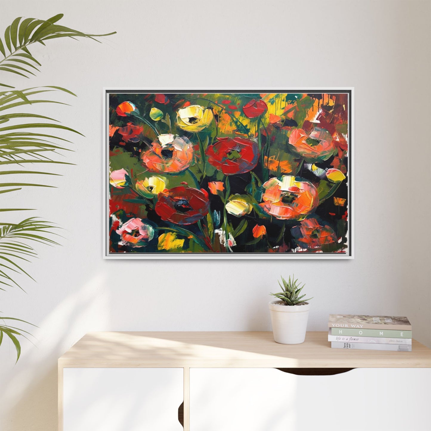 Framed Floral Canvas Print — Vibrant Abstract Poppies Wall Art