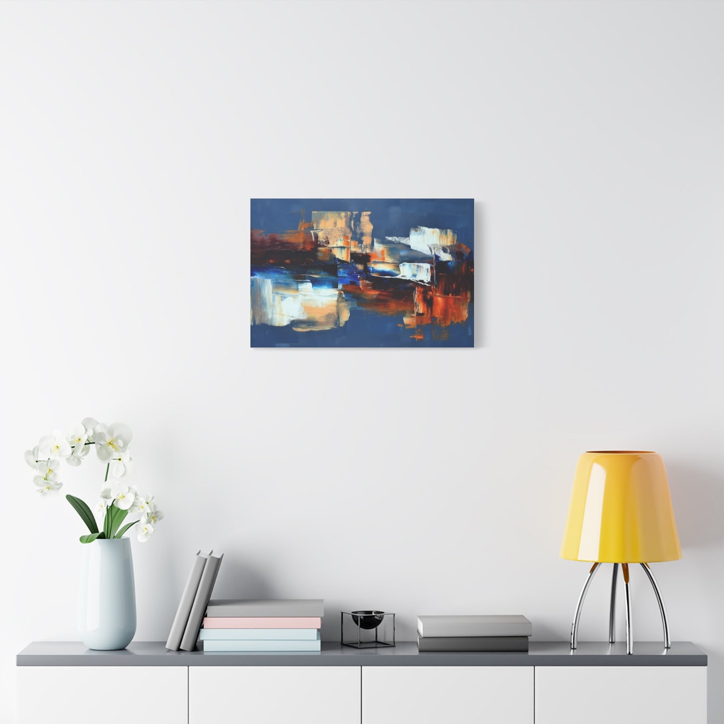 Abstract Blue & Orange Canvas Wall Art — Modern Matte Stretched Canvas