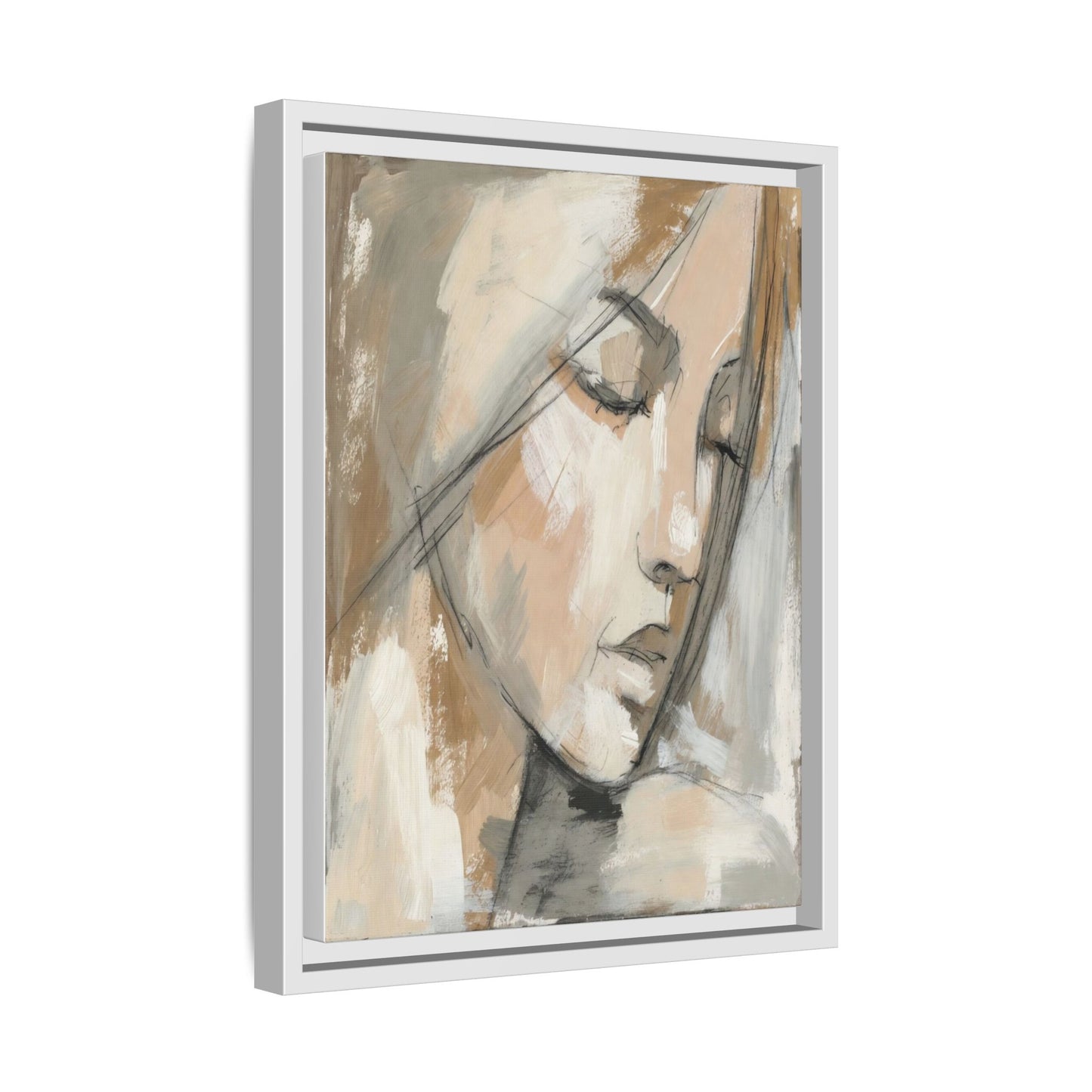 Framed Matte Canvas Art — Serene Abstract Portrait in Neutrals