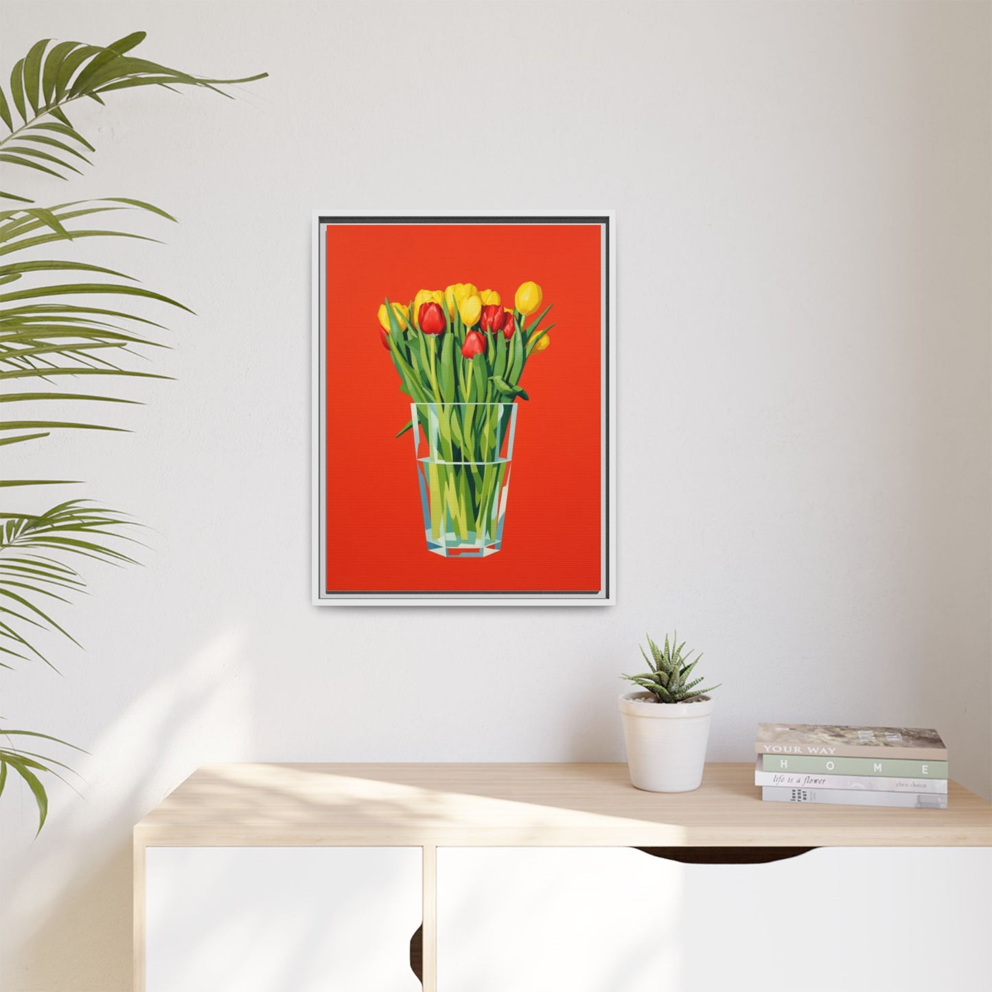 Framed Tulip Bouquet Matte Canvas Art — Vibrant Red Floral Wall Print