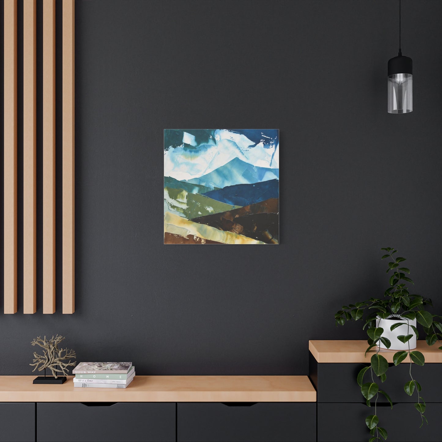 Abstract Mountain Landscape Matte Canvas Wall Art — Blue & Earth Tone Stretched Canvas
