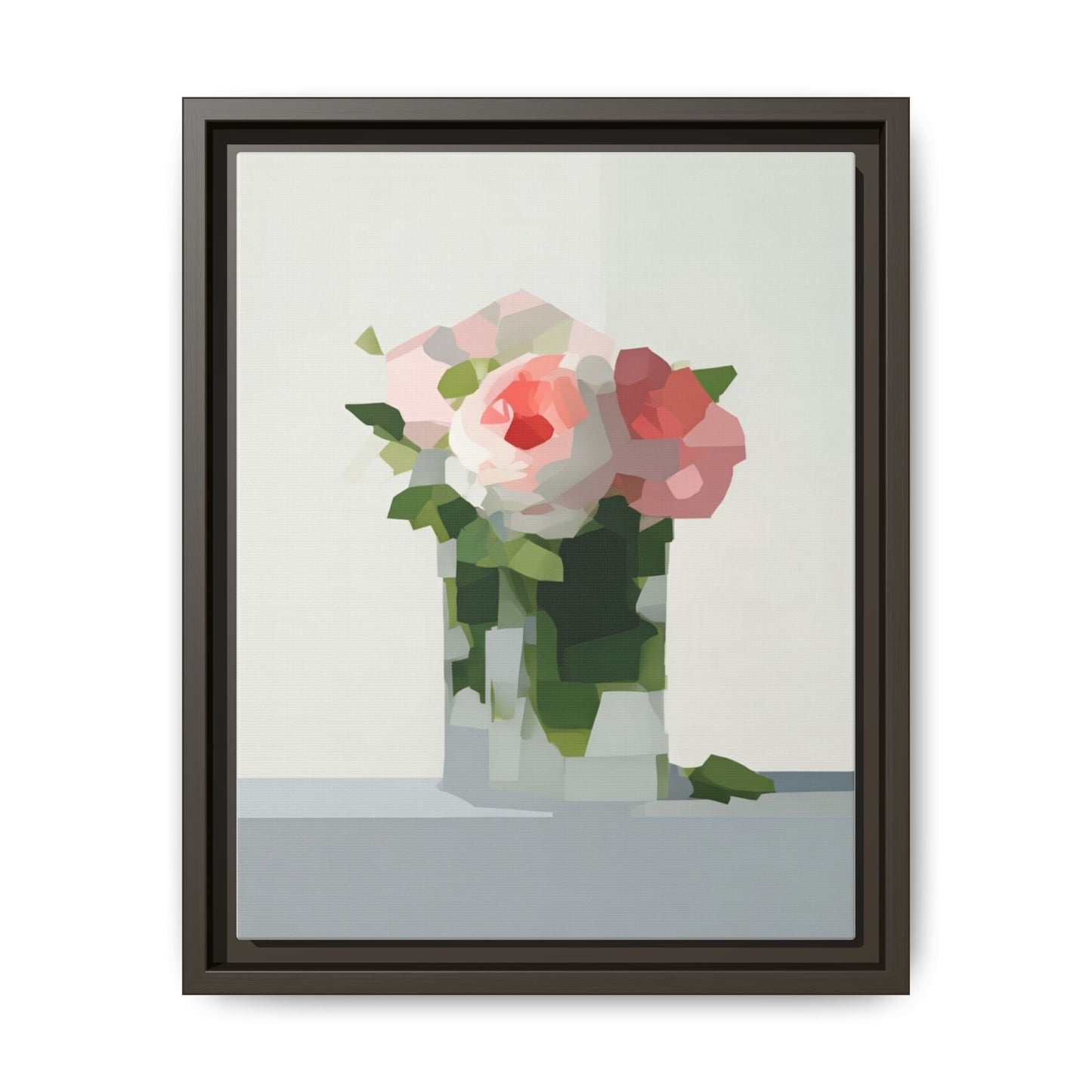 Framed Floral Canvas Print — Modern Pink Roses Still Life