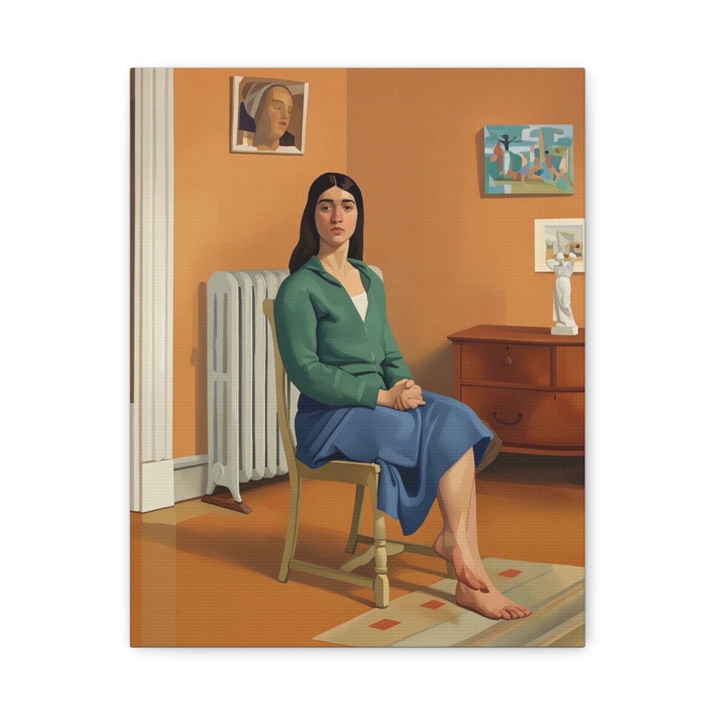 Portrait Canvas Print — Seated Woman Matte Stretched Wall Art