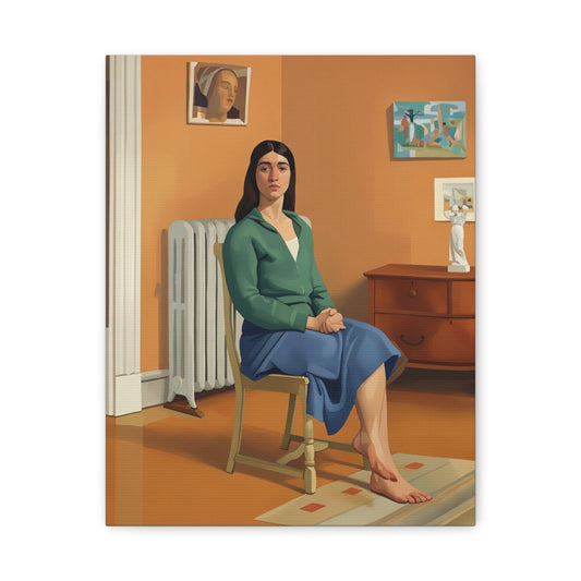Portrait Canvas Print — Seated Woman Matte Stretched Wall Art
