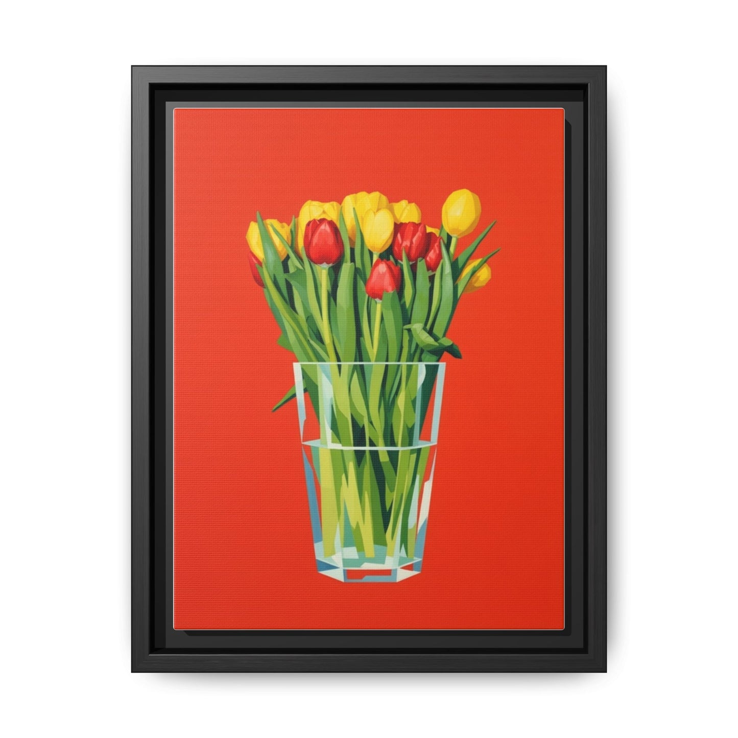 Framed Tulip Bouquet Matte Canvas Art — Vibrant Red Floral Wall Print