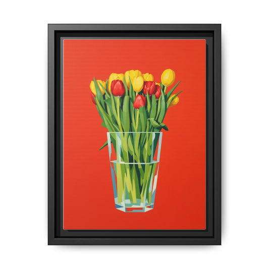 Framed Tulip Bouquet Matte Canvas Art — Vibrant Red Floral Wall Print