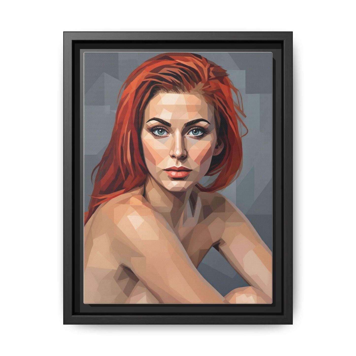 Framed Matte Canvas Portrait — Geometric Redhead Wall Art
