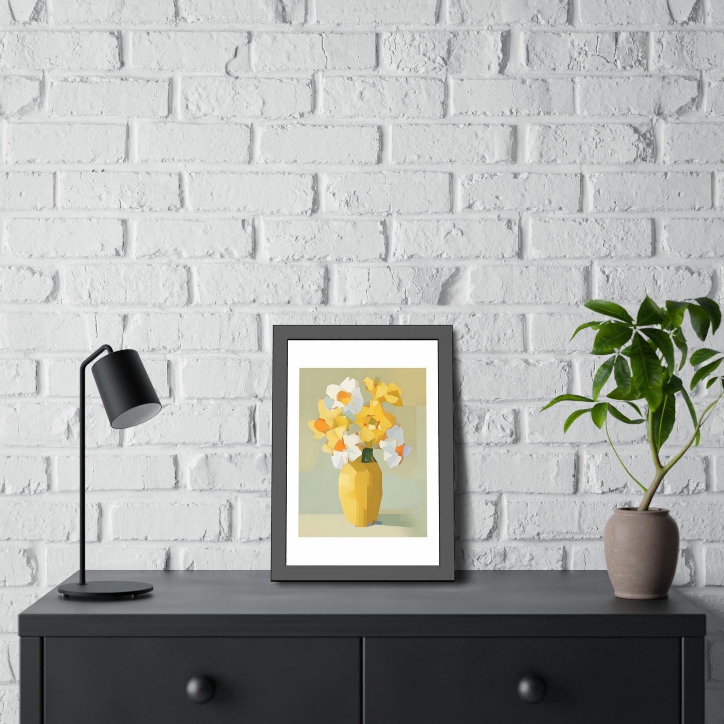 Framed Poster — Yellow Floral Vase Wall Art (Modern Abstract Bouquet)