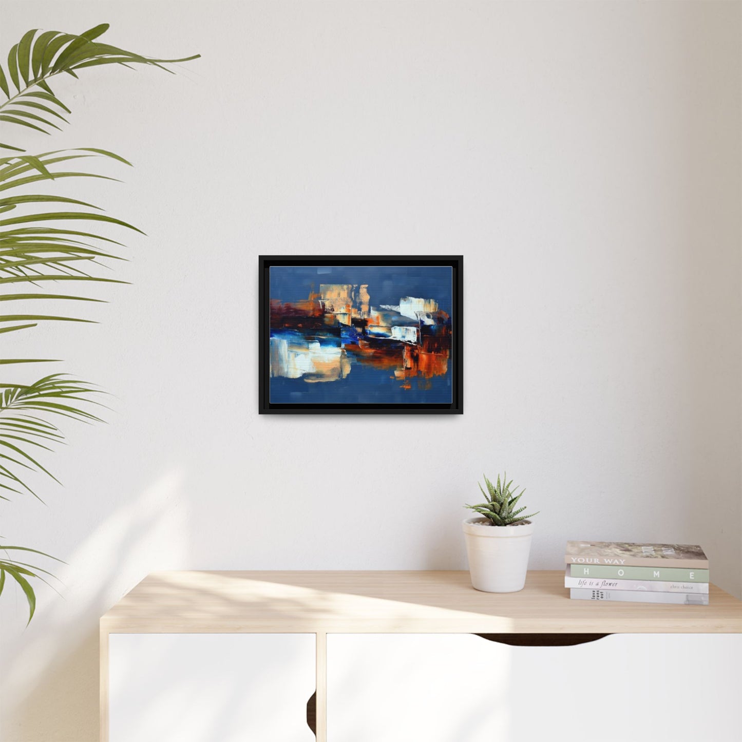 Abstract Blue & Rust Framed Canvas Art — Modern Matte Wall Painting