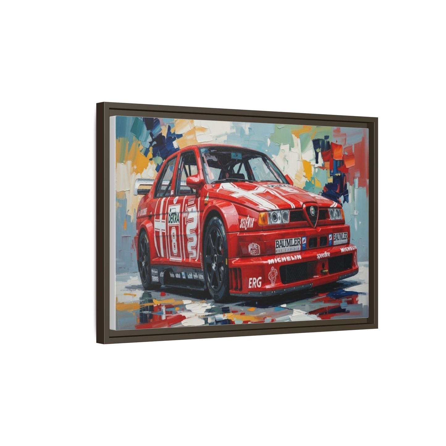 Framed Racing Car Canvas Print — Red Alfa Romeo Track Art