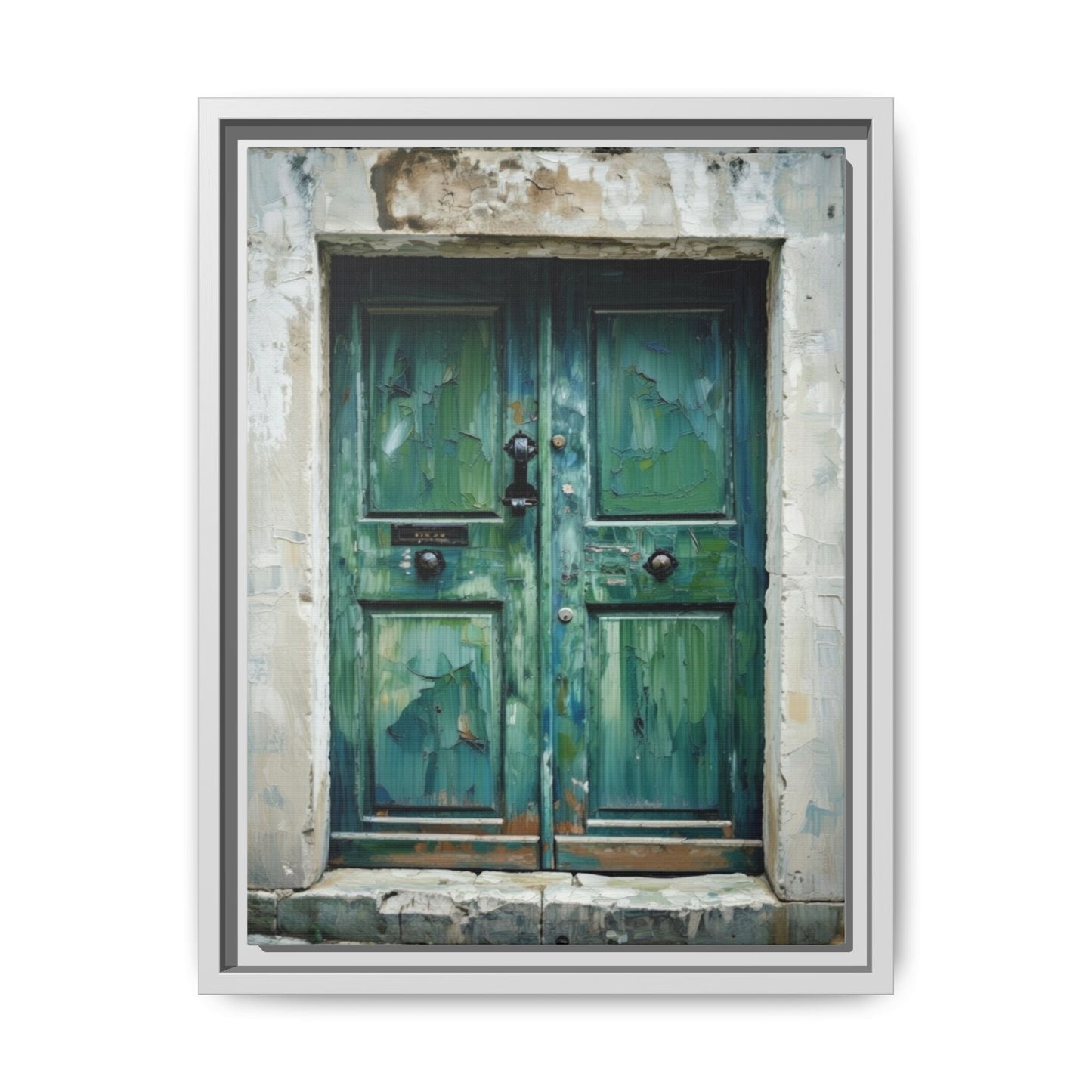 Framed Matte Canvas Art — Weathered Green Door Wall Print