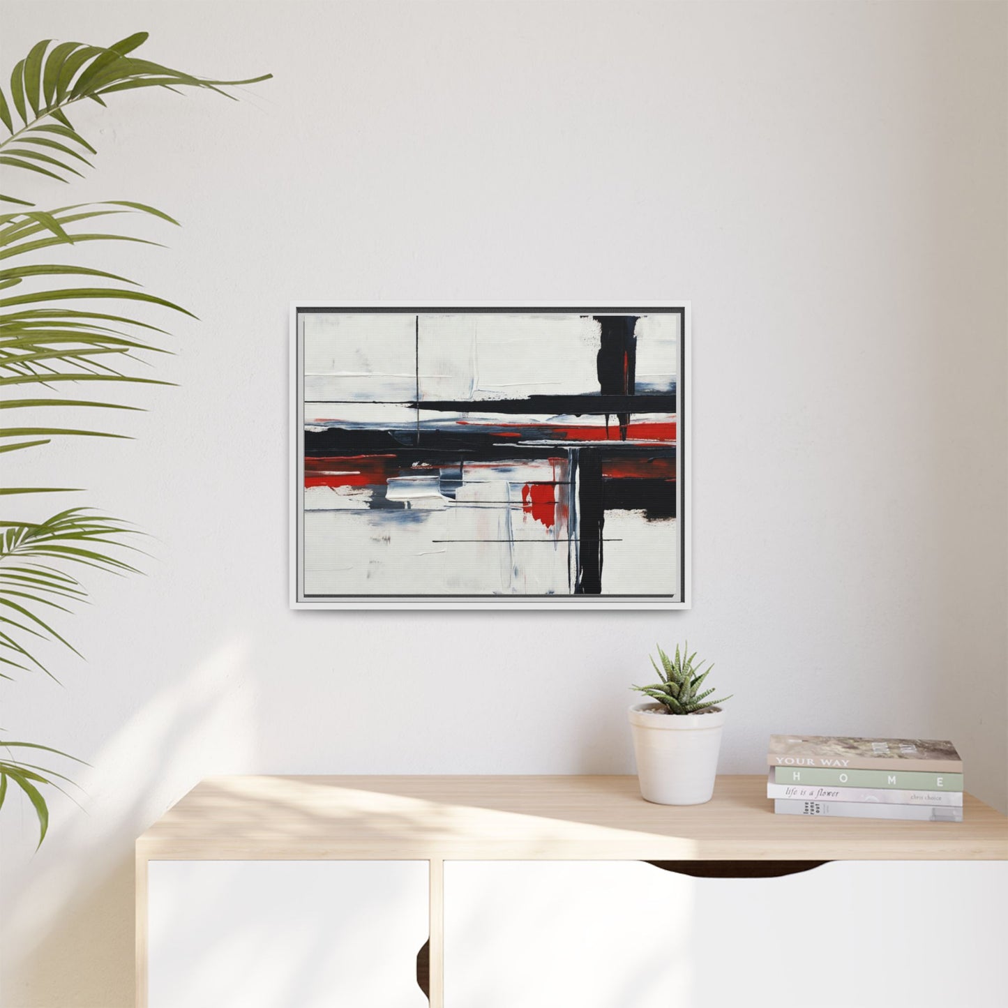 Abstract Red & Black Framed Canvas Art — Modern Matte Wall Painting
