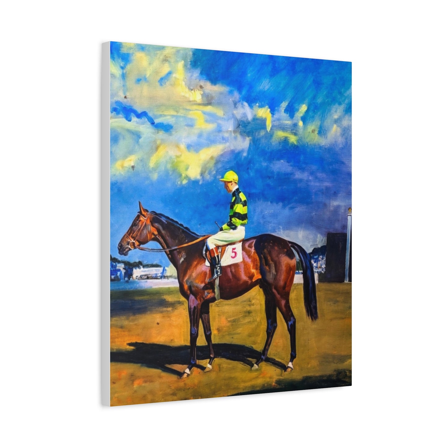 Horse Racing Jockey Canvas Print — Equestrian Art Matte Stretched Wall Decor