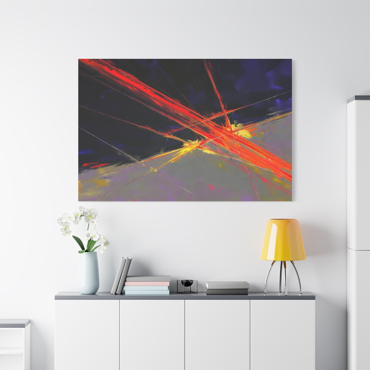 Abstract Red Streaks Matte Canvas Print — Modern Geometric Wall Art