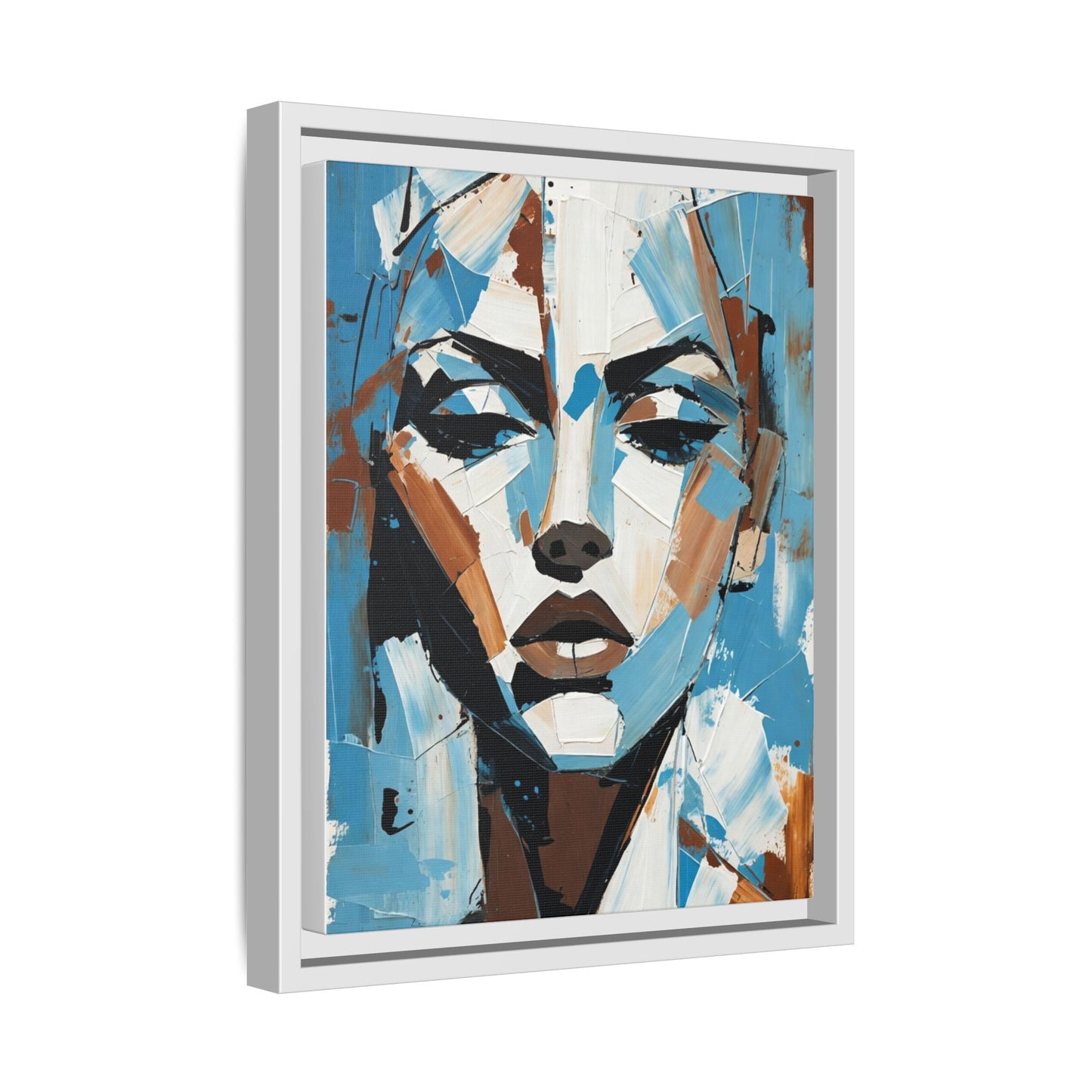 Abstract Blue Face Matte Canvas Wall Art — Framed Modern Portrait Print
