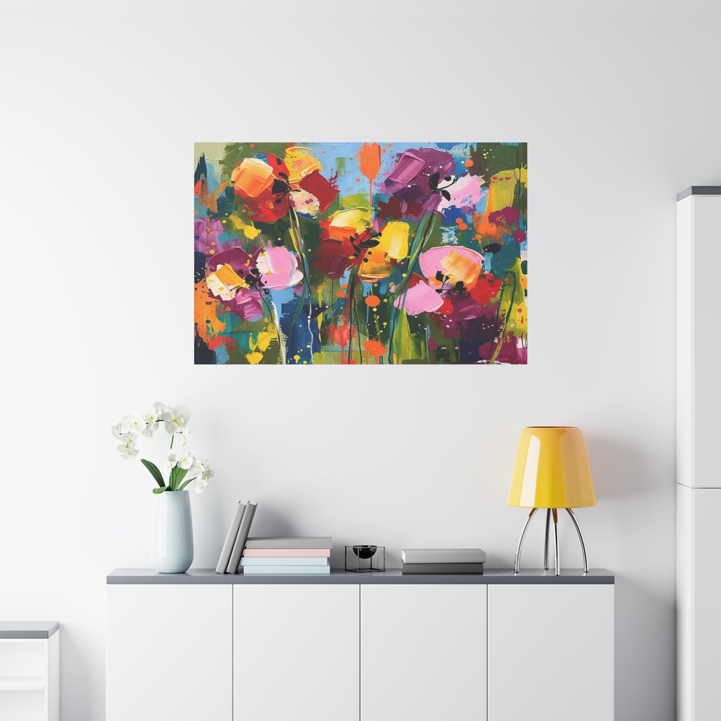 Vibrant Abstract Floral Canvas — Colorful Poppy Wall Art, Matte Stretched 1.25"