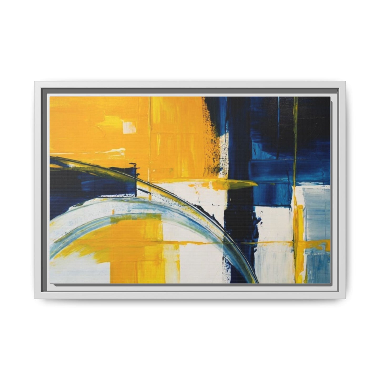 Abstract Yellow & Blue Framed Canvas Wall Art — Modern Matte Canvas Print