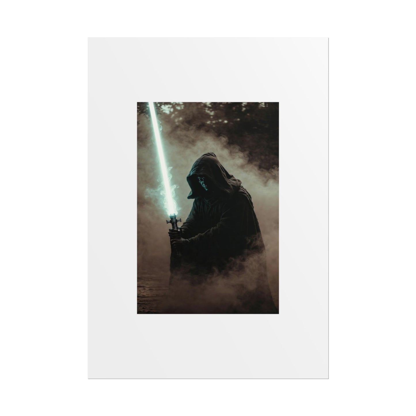 Dark Jedi Lightsaber Poster — Sci‑Fi Hooded Warrior Rolled Art Print