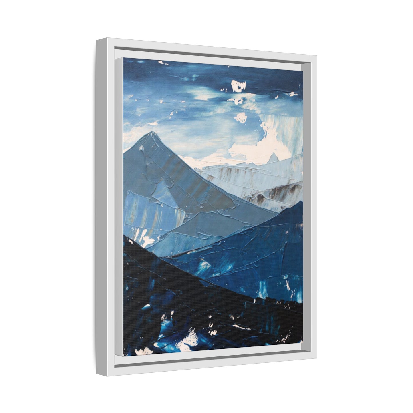 Blue Mountain Landscape Matte Canvas Framed | Abstract Mountain Wall Art