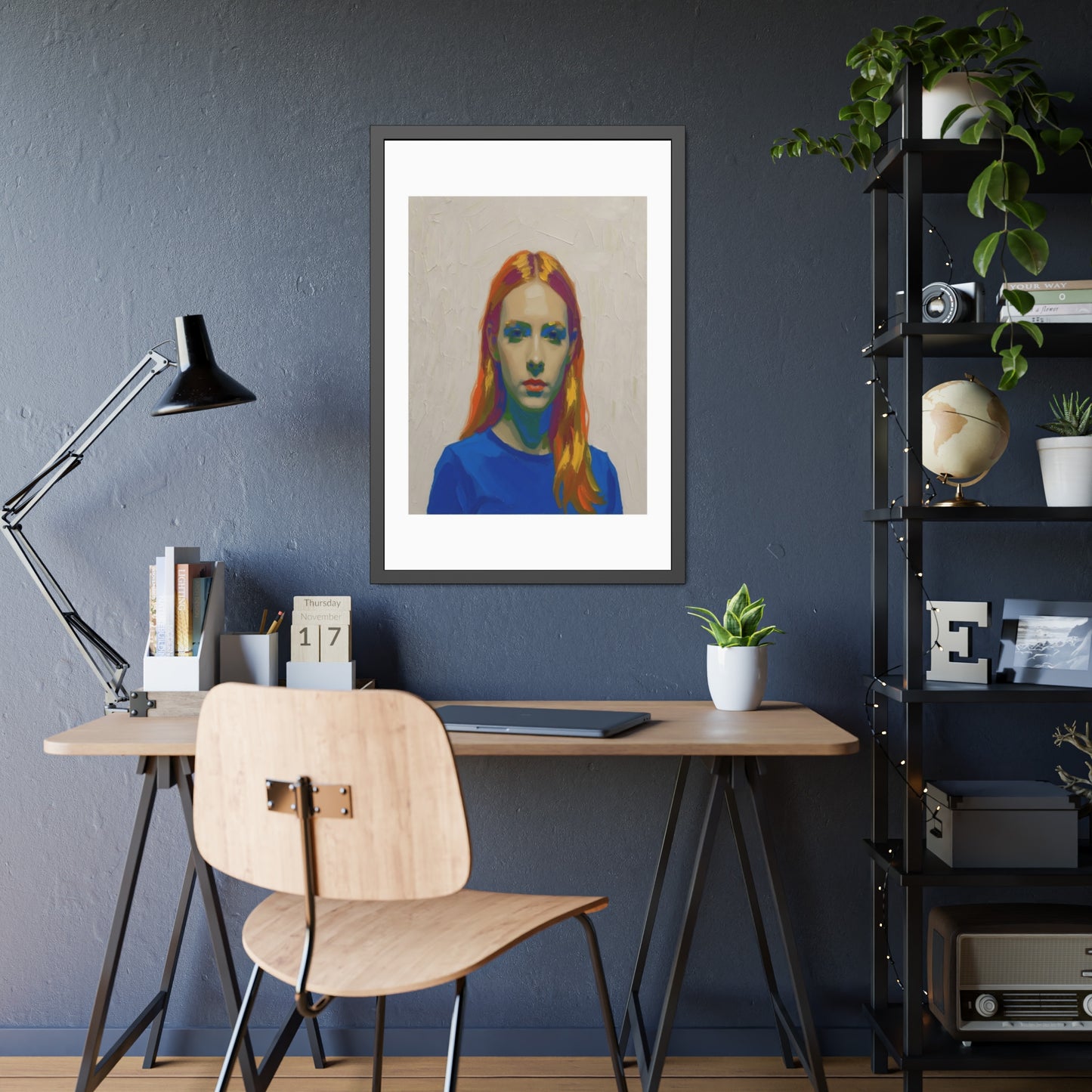 Framed Art Print — Colorful Portrait of Red-Haired Woman, Modern Pop Portrait Wall Art