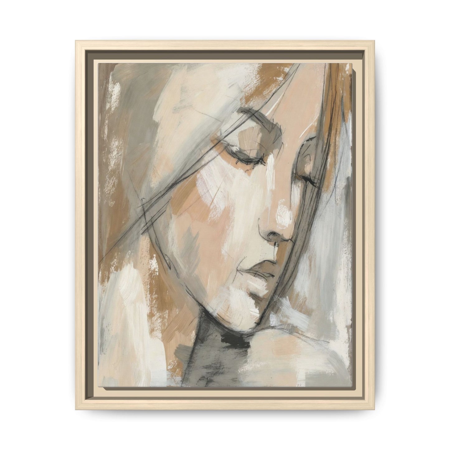 Framed Matte Canvas Art — Serene Abstract Portrait in Neutrals