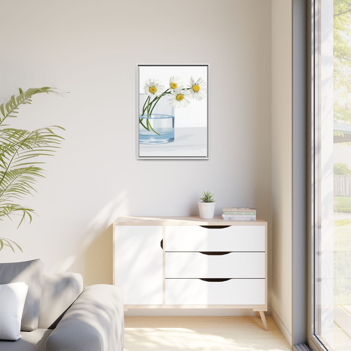 Framed Daisy Canvas Print — Minimal Botanical Wall Art
