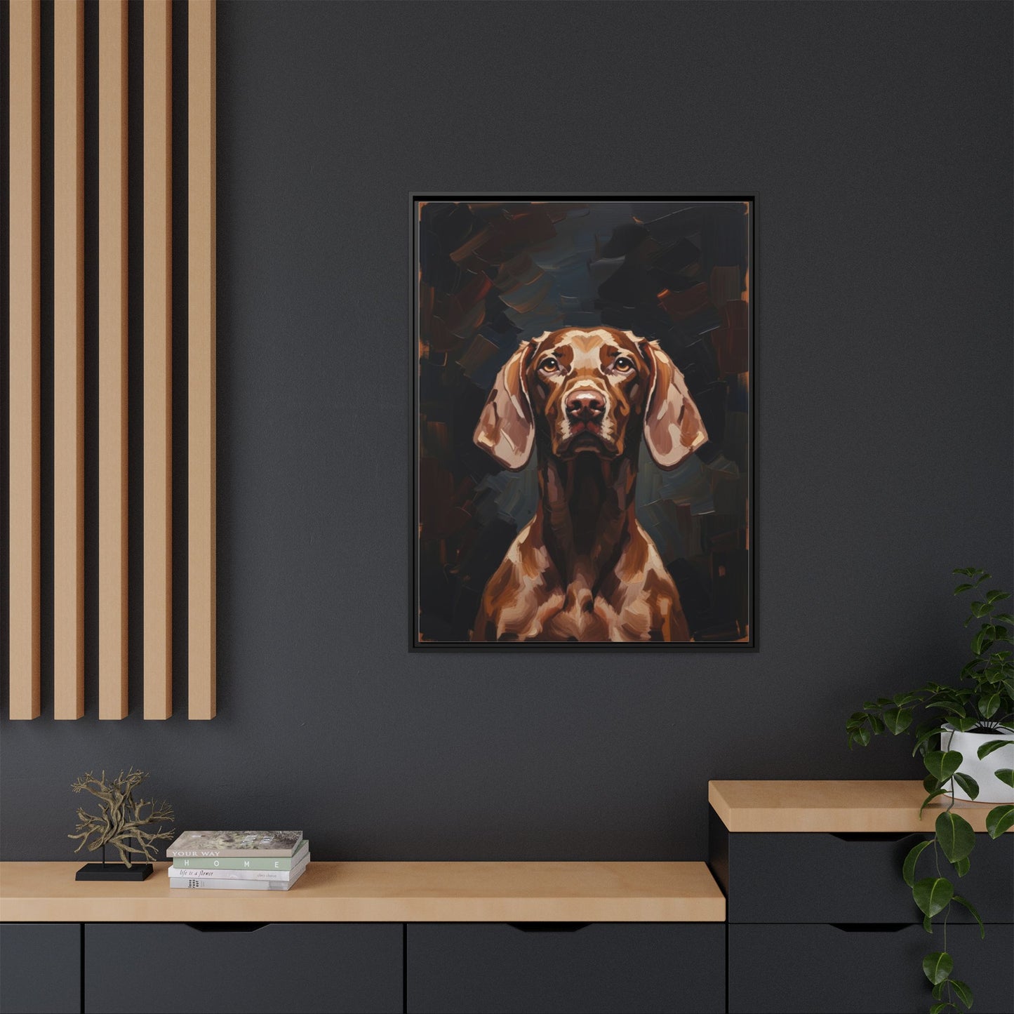 Framed Matte Canvas Dog Portrait – Brown Vizsla Wall Art