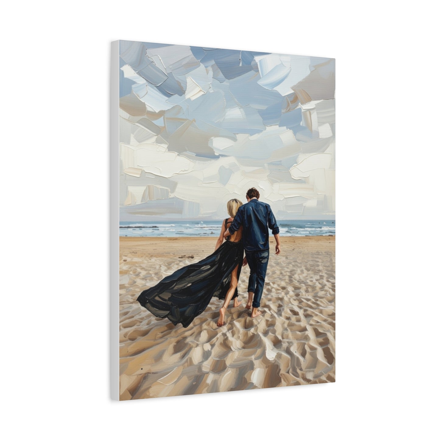 Beach Couple Canvas Print — Romantic Seaside Wall Art, Matte Stretched 1.25"