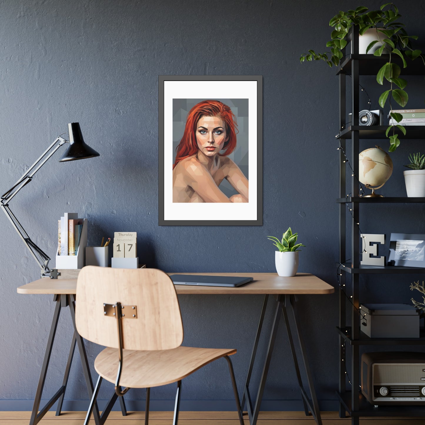 Framed Poster — Geometric Redhead Portrait Art Print