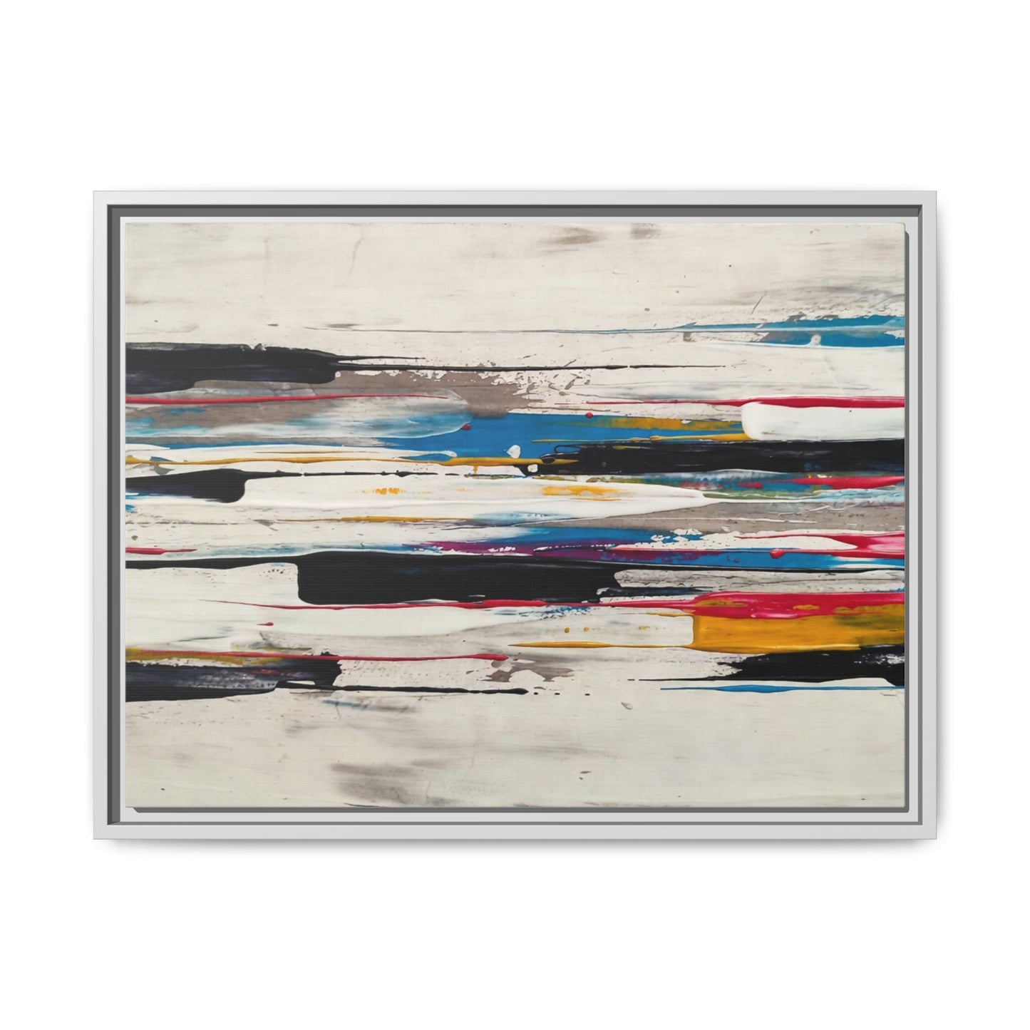 Abstract Multi-Color Framed Canvas Wall Art — Modern Horizontal Brushstroke Print