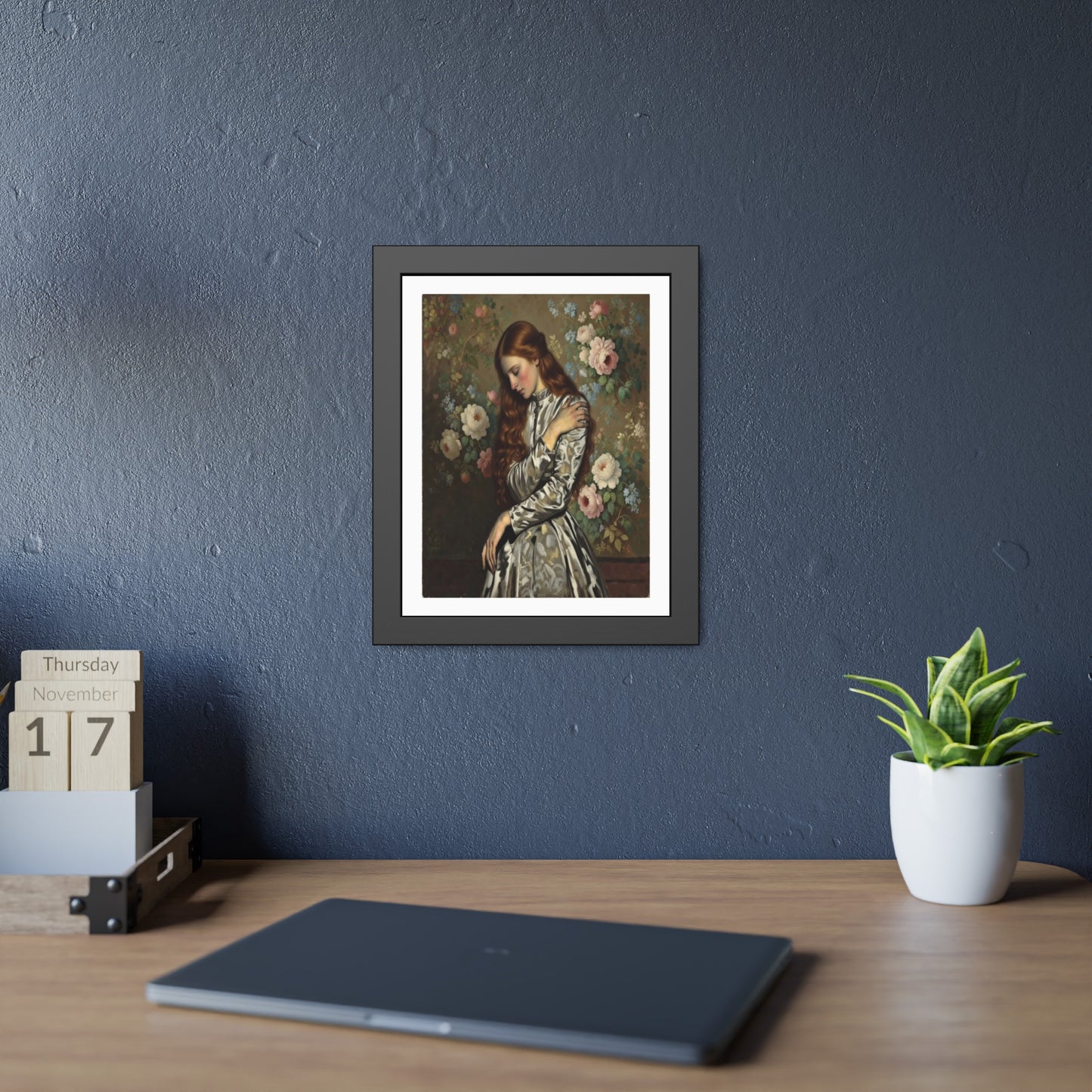 Framed Art Print — Vintage Portrait with Floral Background