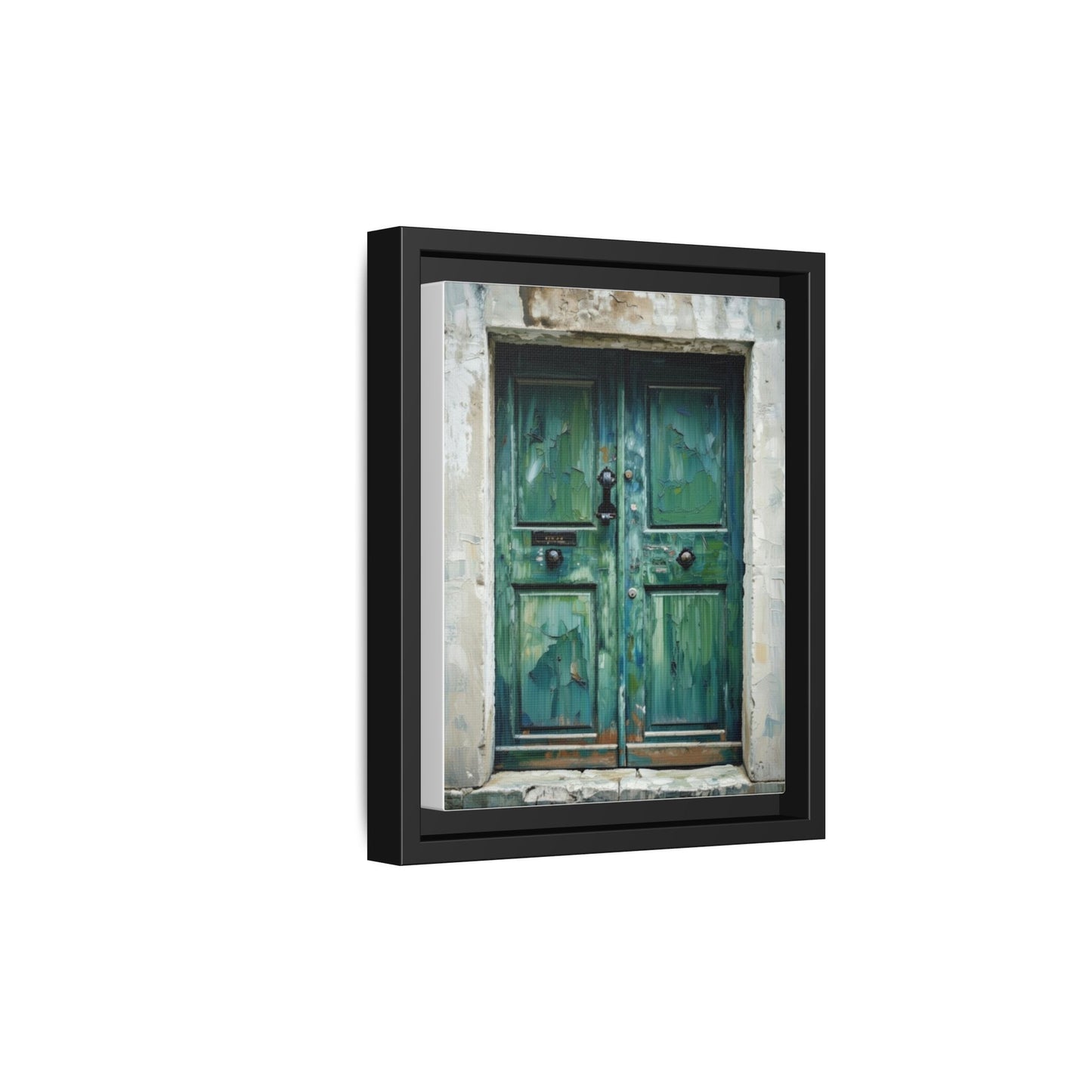 Framed Matte Canvas Art — Weathered Green Door Wall Print