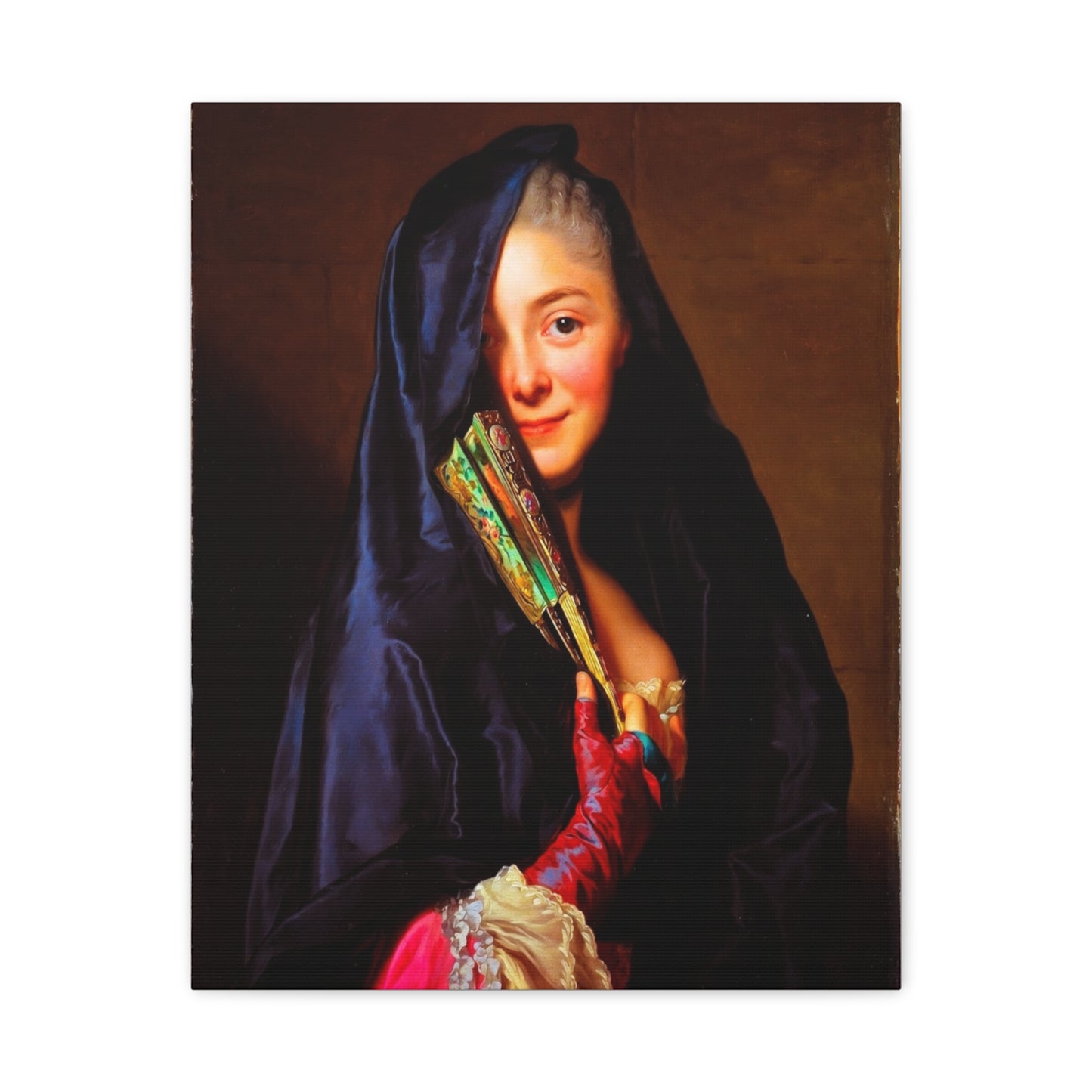 Vintage Portrait Canvas Print — Elegant Lady with Fan Matte Stretched Wall Art