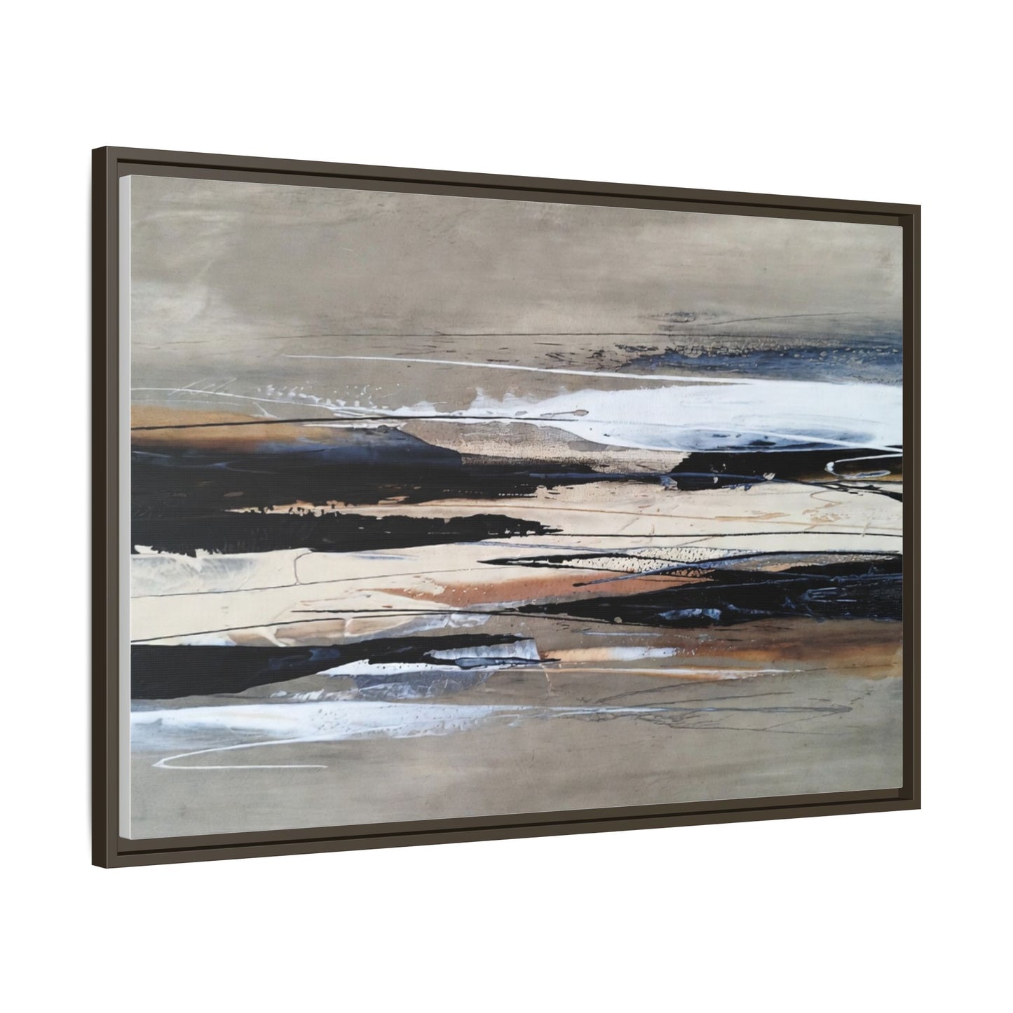 Abstract Seascape Matte Canvas Framed Wall Art — Neutral Coastal Landscape