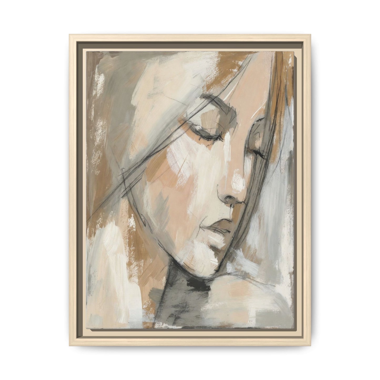 Framed Matte Canvas Art — Serene Abstract Portrait in Neutrals