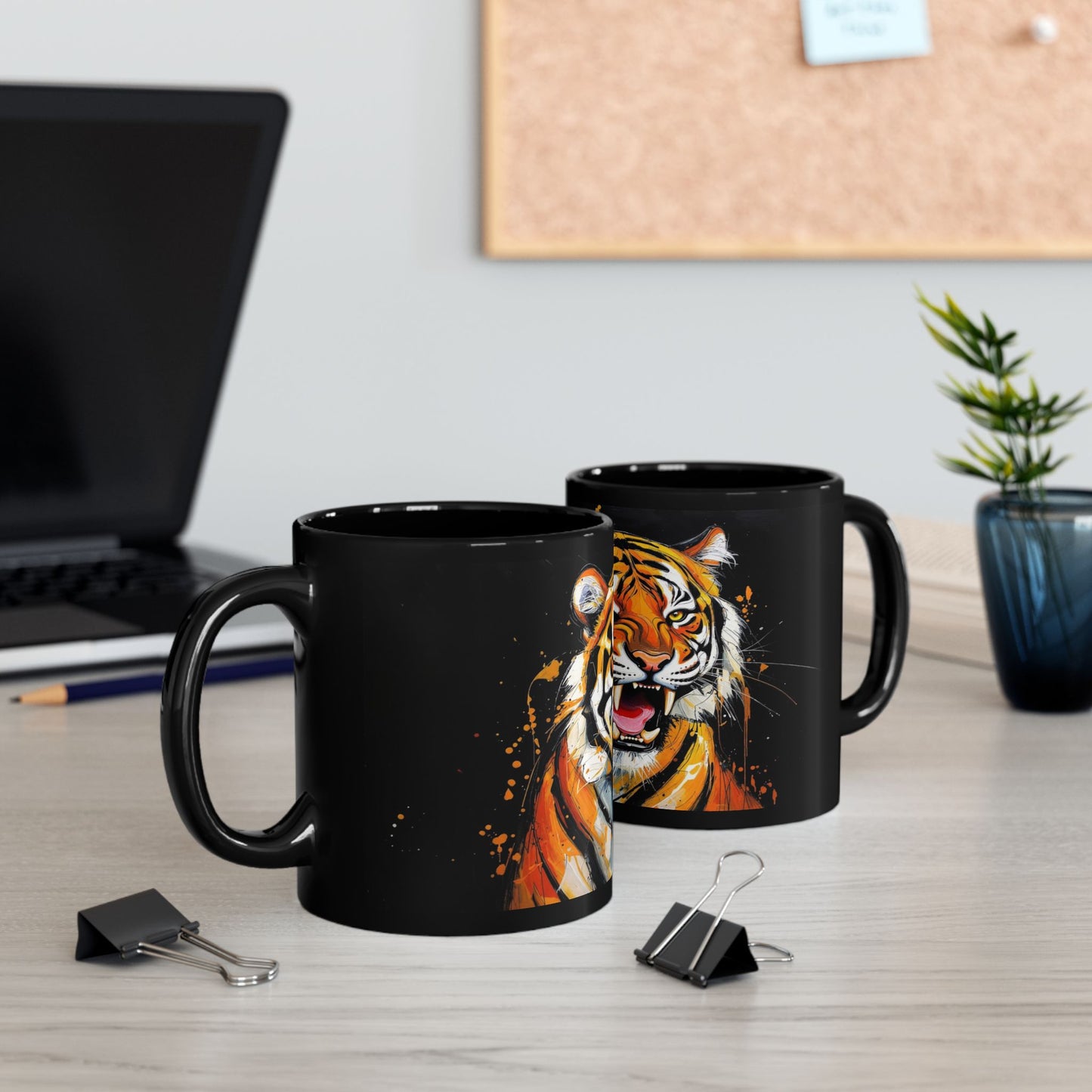 Roaring Tiger Black Mug — Bold Ceramic Coffee Cup (11oz/15oz)