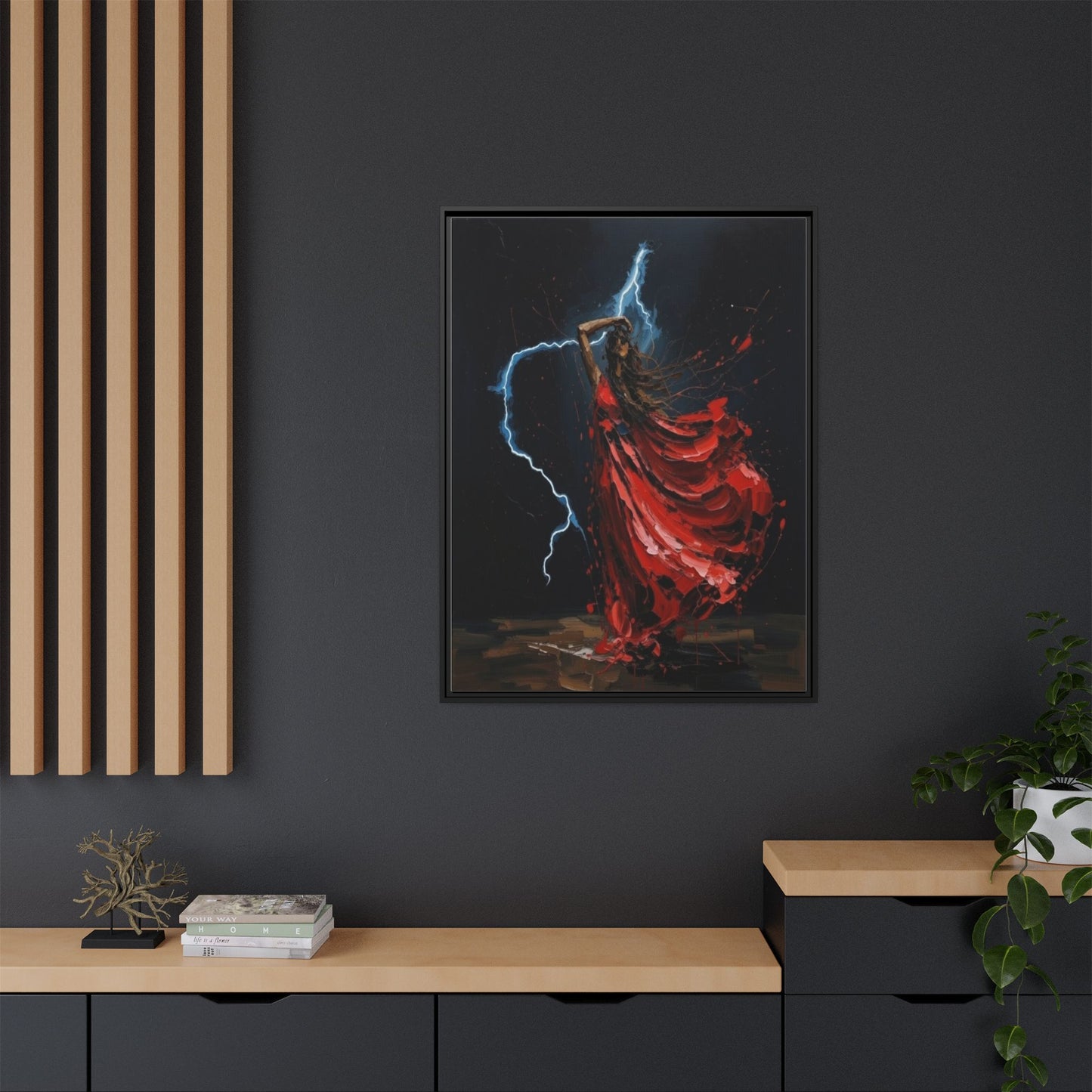 Framed Matte Canvas Print — Red Dancer Lightning Art