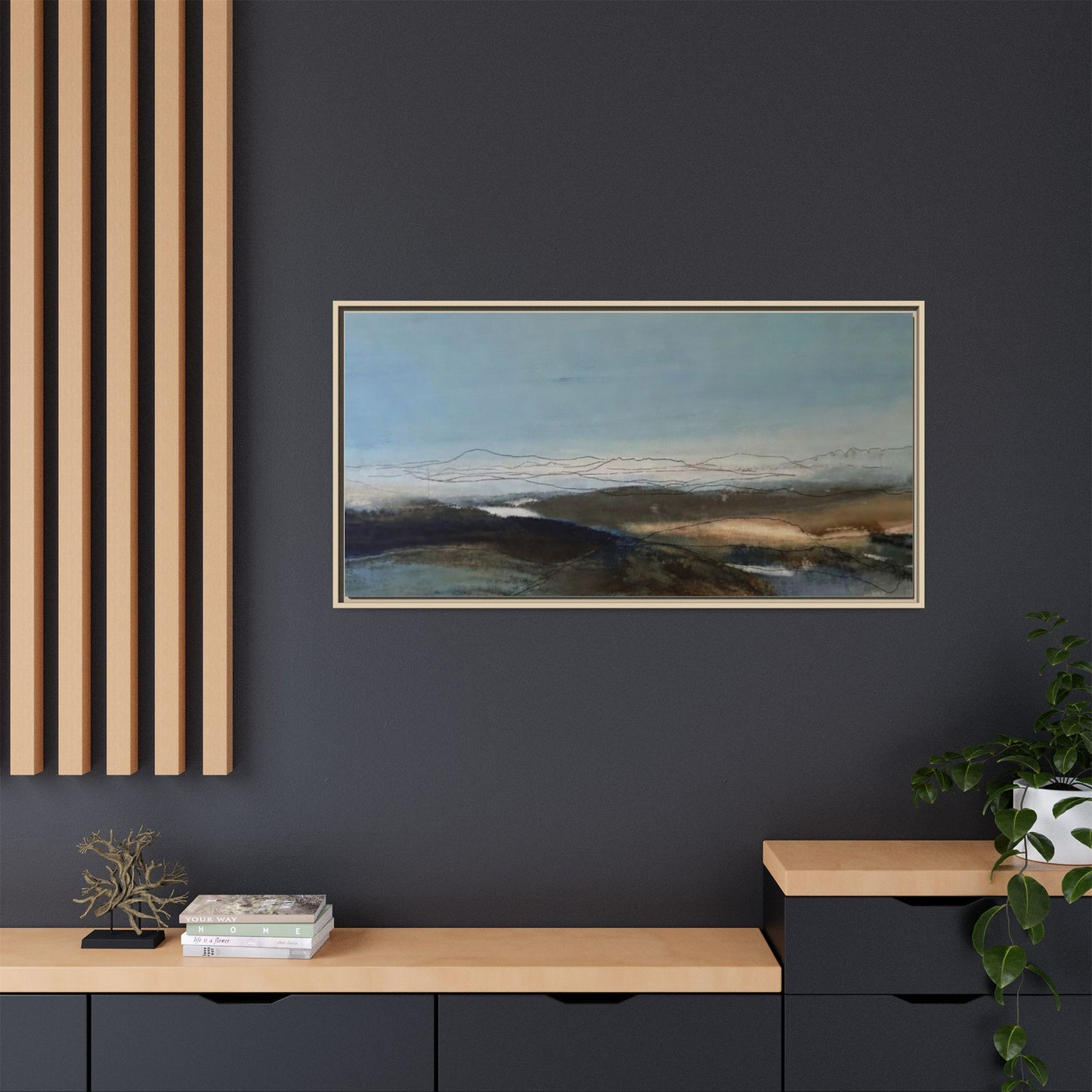 Framed Matte Canvas Wall Art — Serene Abstract Blue Landscape