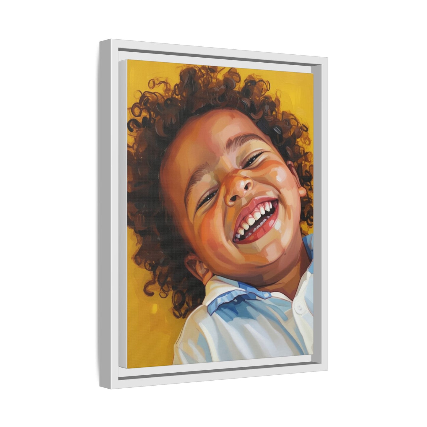 Framed Matte Canvas Print – Joyful Child Portrait, Colorful Nursery Wall Art