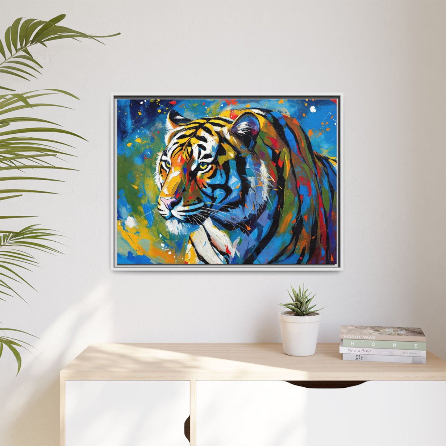 Colorful Tiger Matte Canvas Framed Art — Vibrant Wildlife Wall Decor