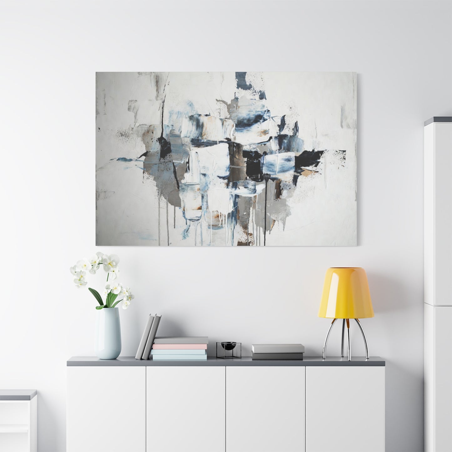 Abstract Blue & Gray Canvas Wall Art — Stretched Matte Canvas