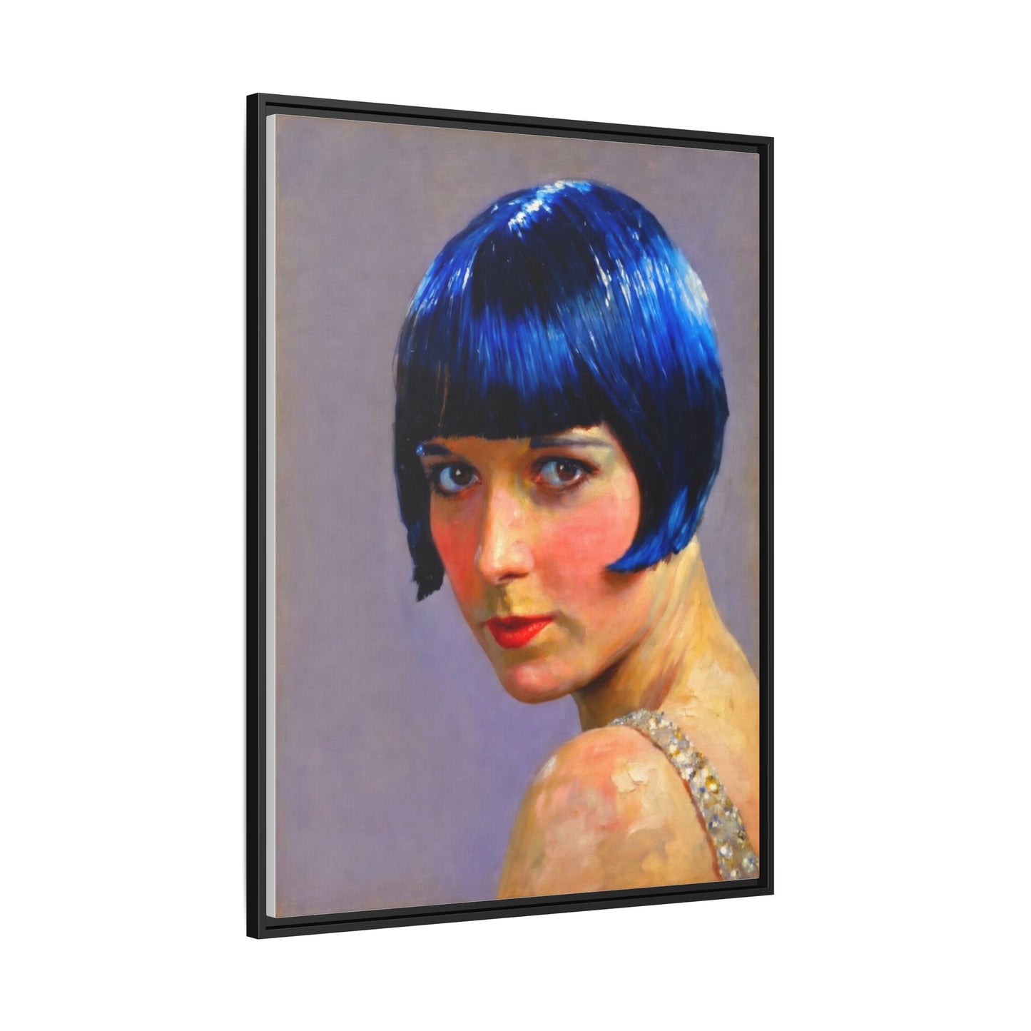 Framed Matte Canvas Art Print — Vintage Portrait with Blue Bob