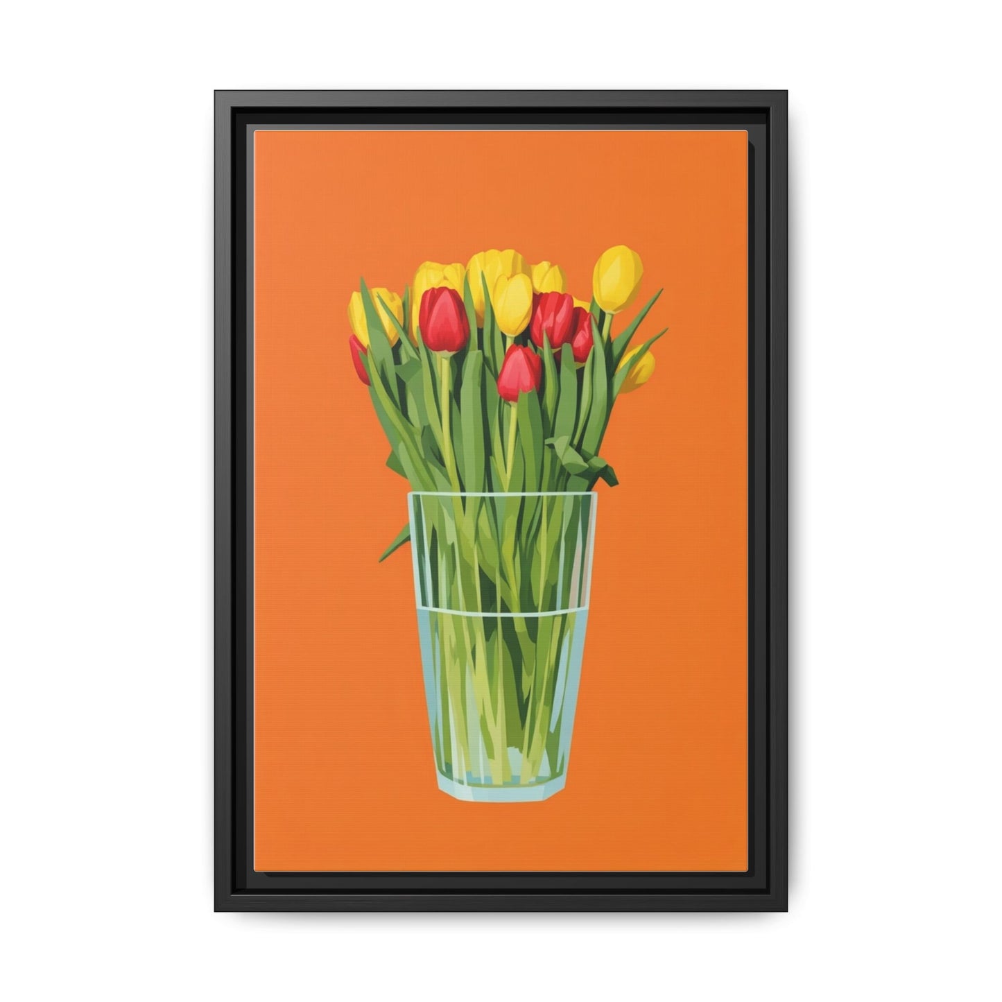 Framed Tulip Canvas Print — Colorful Tulips in Glass Vase
