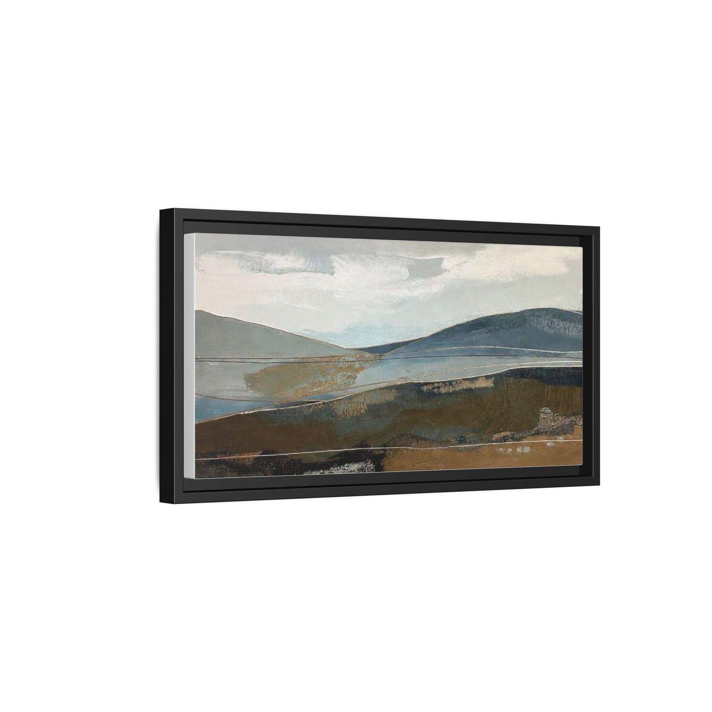 Framed Matte Canvas Landscape Art - Serene Abstract Hills in Blue & Earth Tones