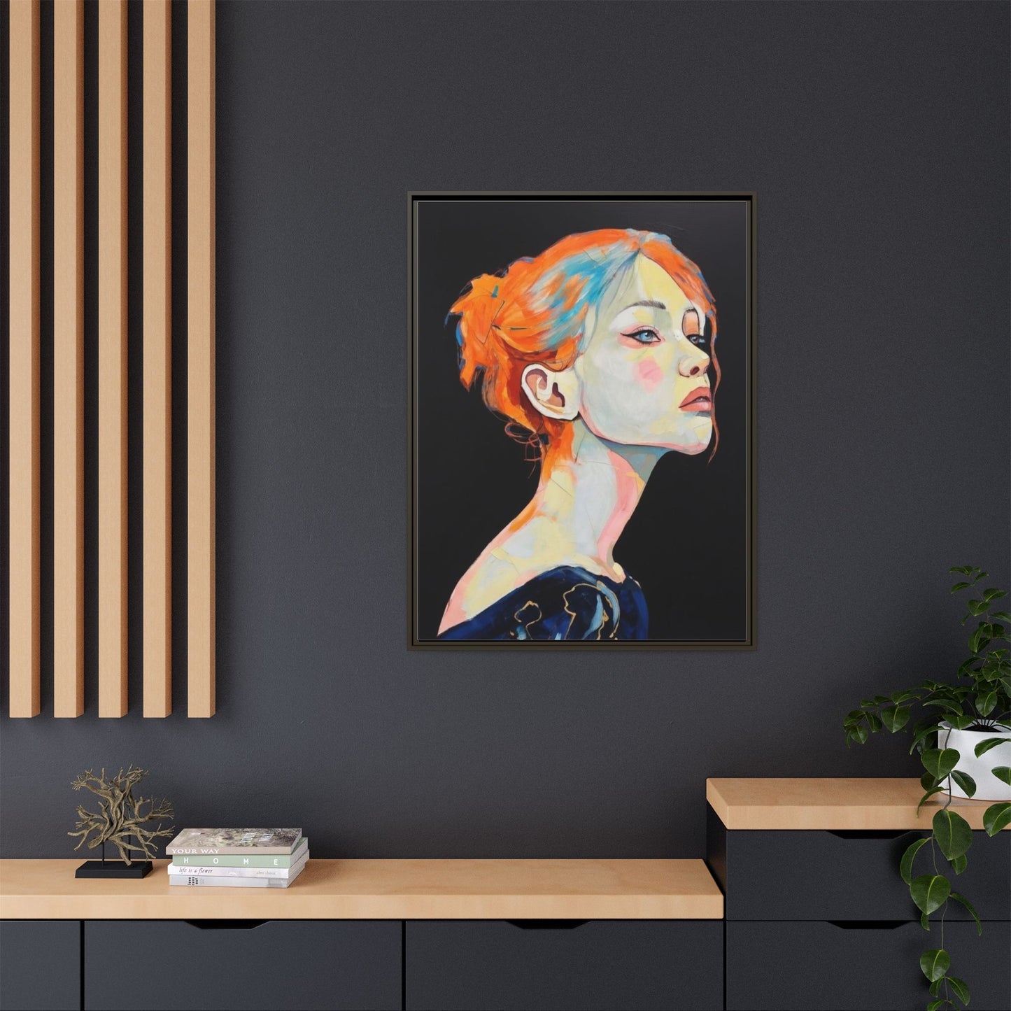 Framed Matte Canvas Portrait — Vibrant Multi‑Color Woman Wall Art