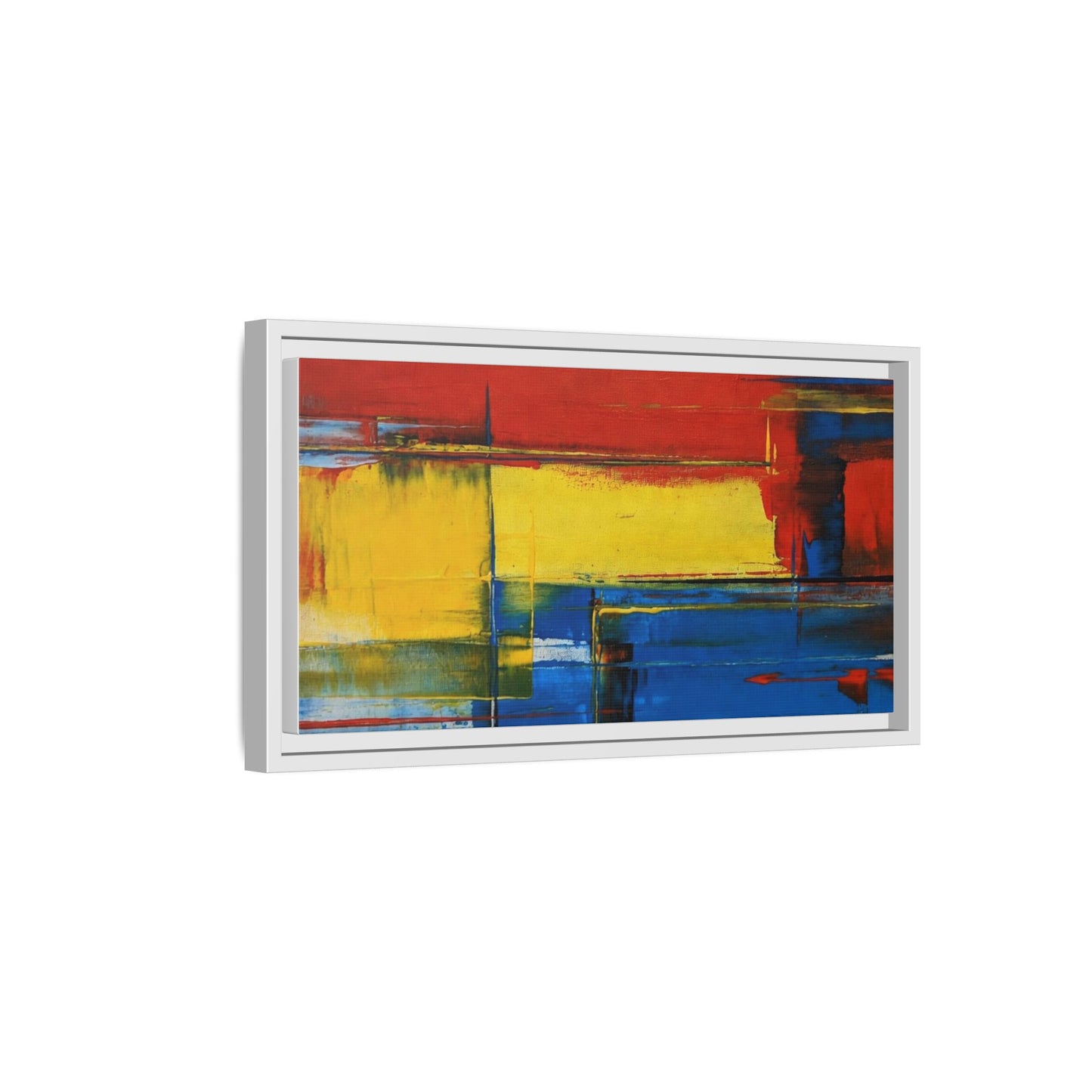 Abstract Color Block Matte Canvas Framed Wall Art — Modern Red Yellow Blue Painting
