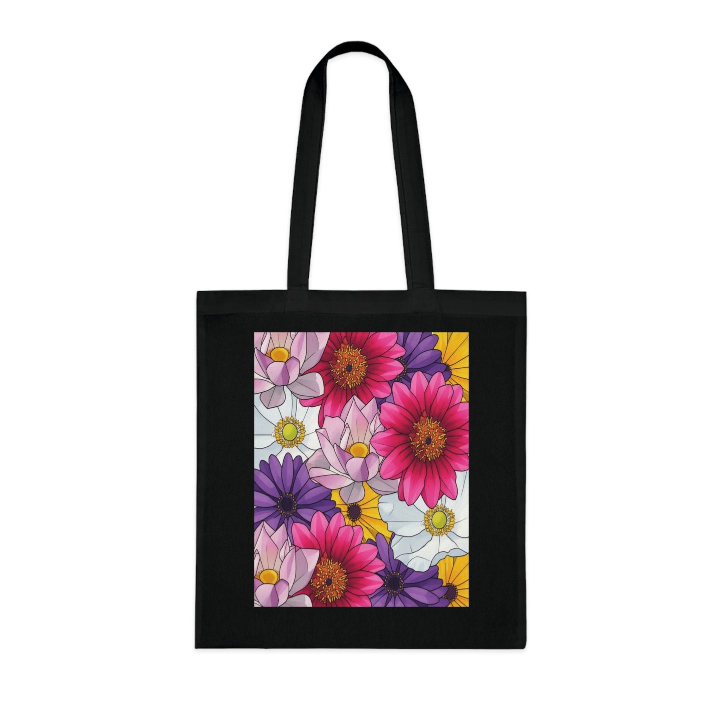 Floral Burst Cotton Tote Bag — Colorful Daisy & Gerbera Garden Print