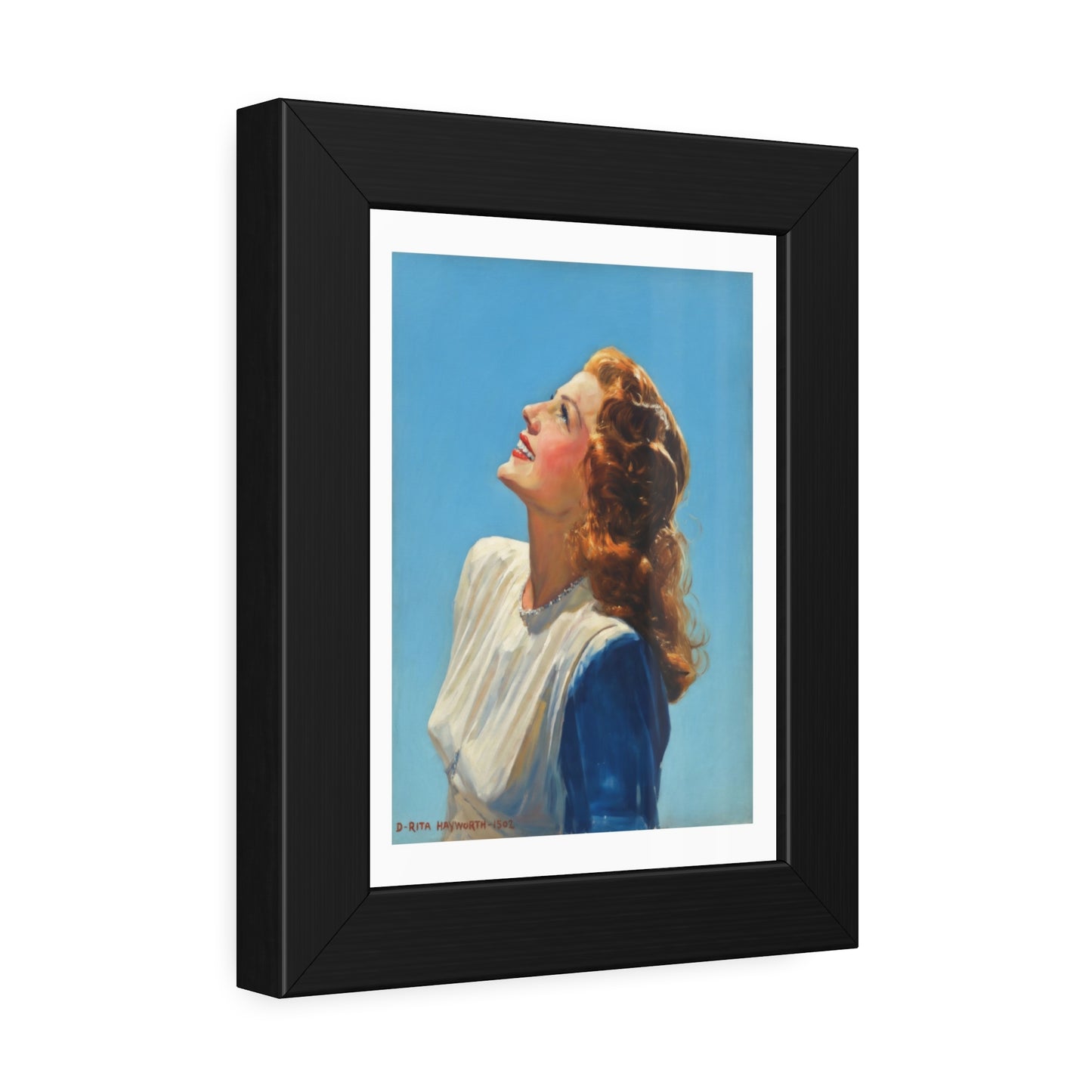 Vintage Rita Hayworth Looking Up Framed Art Print — Retro Mid-century Poster