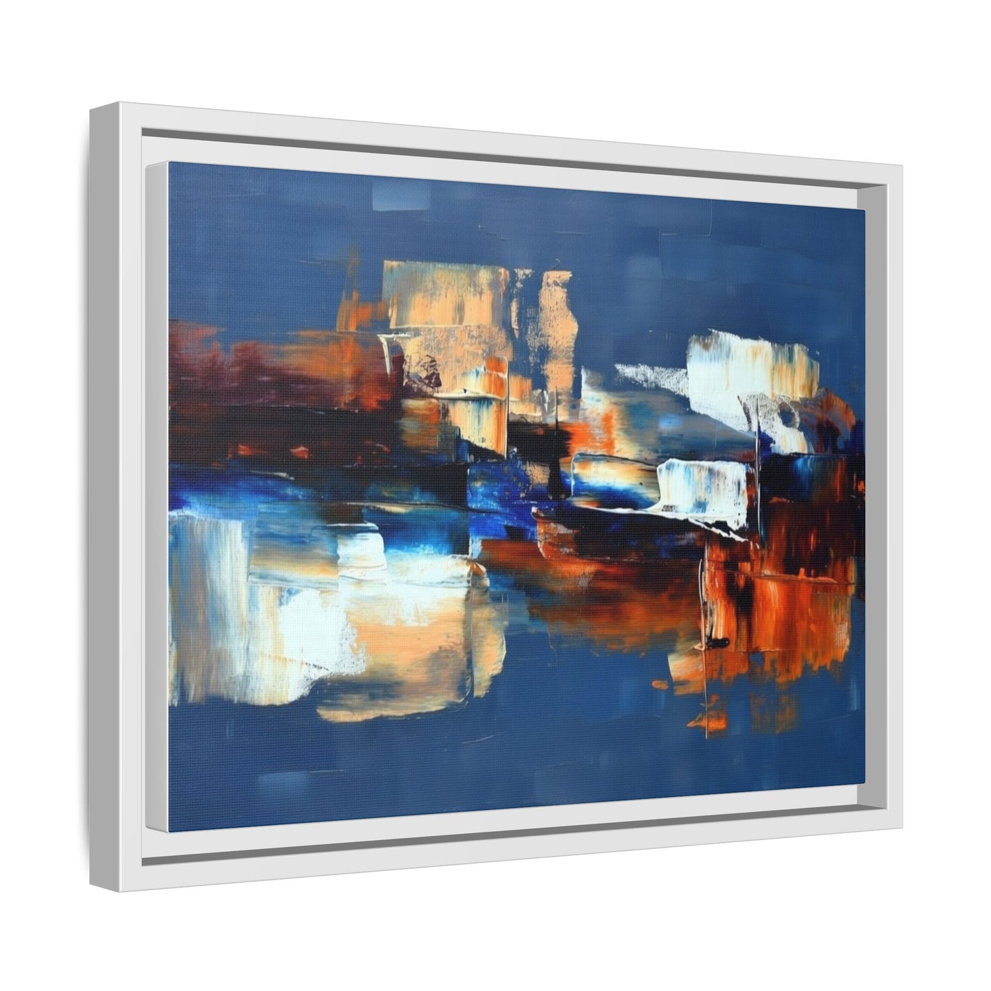 Abstract Blue & Rust Framed Canvas Art — Modern Matte Wall Painting