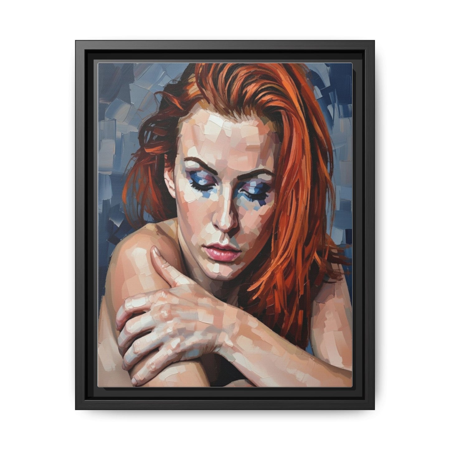 Framed Matte Canvas Art – Contemplative Redhead Portrait